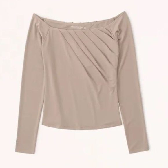 Abercrombie Long-Sleeve Draped Off-The-Shoulder Top - Picture 1 of 3